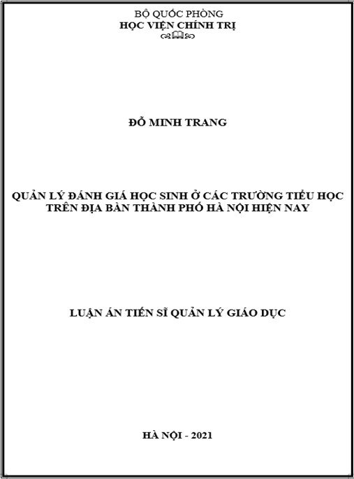 Luận án –  Quản lý đánh giá học sinh ở các trường tiểu học trên địa bàn thành phố Hà Nội hiện nay