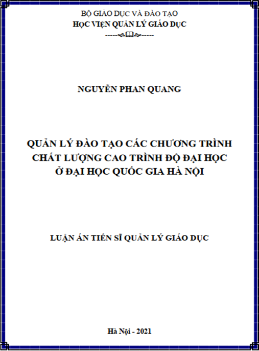 Luận án – Quản lý đào tạo các chương trình chất lượng cao trình độ đại học ở Đại học Quốc gia Hà Nội