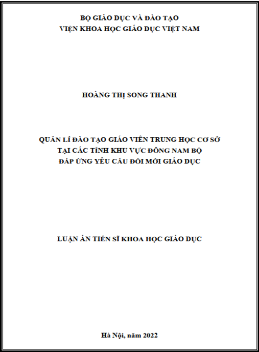 Luận án –  Quản lý đào tạo giáo viên trung học cơ sở tại các tỉnh khu vực Đông Nam Bộ đáp ứng yêu cầu đổi mới giáo dục