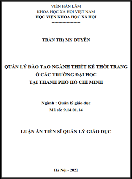 Luận án –  Quản lý đào tạo ngành thiết kế thời trang ở các trường đại học tại thành phố Hồ Chí Minh