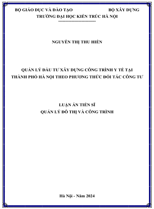 Luận án – Quản lý đầu tư xây dựng công trình y tế tại thành phố Hà Nội