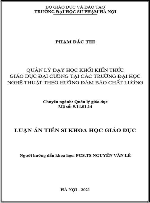 Luận án –  Quản lý dạy học khối kiến thức giáo dục đại cương tại các trường Đại học nghệ thuật theo hướng đảm bảo chất lượng