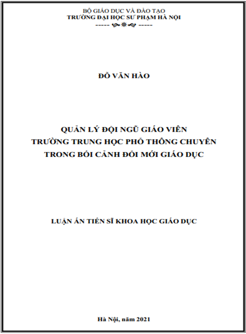 Luận án –  Quản lý đội ngũ giáo viên trường trung học phổ thông chuyên trong bối cảnh đổi mới giáo dục