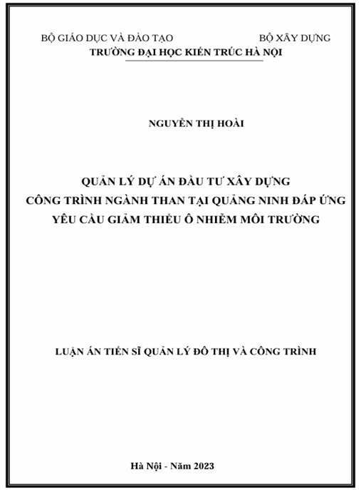 Luận án – Quản lý dự án đầu tư xây dựng công trình ngành than tại Quảng Ninh đáp ứng yêu cầu giảm thiểu ô nhiễm môi trường