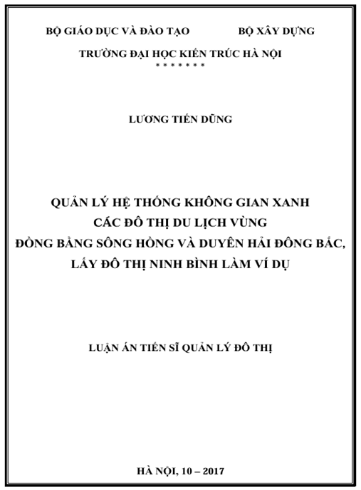 Luận án Quản lý hệ thống không gian xanh các đô thị du lịch vùng Đồng bằng sông Hồng và duyên hải Đông Bắc Việt Nam, lấy đô thị Ninh Bình làm ví dụ