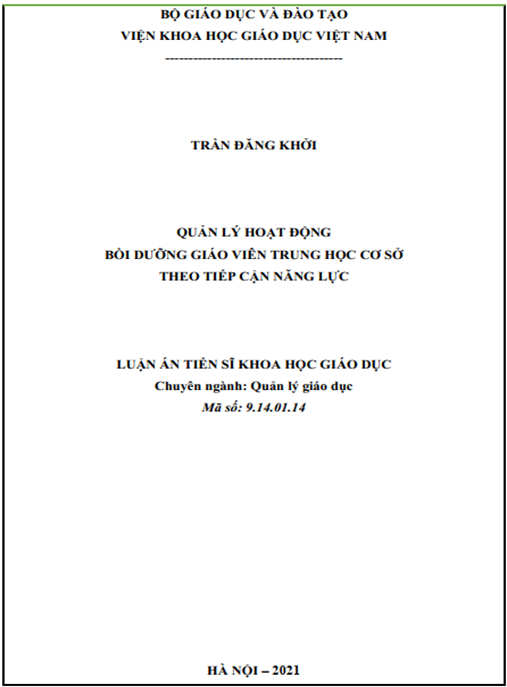 Luận án –  Quản lý hoạt động bồi dưỡng giáo viên trung học cơ sở theo tiếp cận năng lực