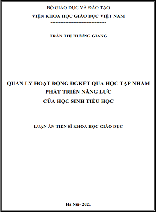Luận án –  Quản lý hoạt động đánh giá kết quả học tập nhằm phát triển năng lực của học sinh tiểu học
