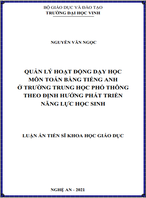 Luận án –  Quản lý hoạt động dạy học môn Toán bằng tiếng Anh ở trường trung học phổ thông theo định hướng phát triển năng lực học sinh