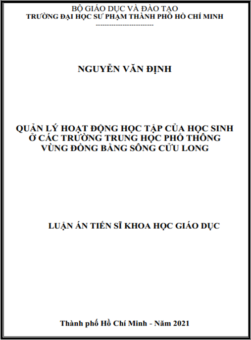Luận án –  Quản lý hoạt động học tập của học sinh ở các trường trung học phổ thông vùng Đồng bằng sông Cửu Long