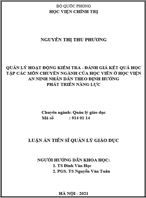 Luận án –  Quản lý hoạt động kiểm tra – đánh giá kết quả học tập các môn chuyên ngành của học viên ở Học viện An ninh nhân dân theo định hướng phát triển năng lực