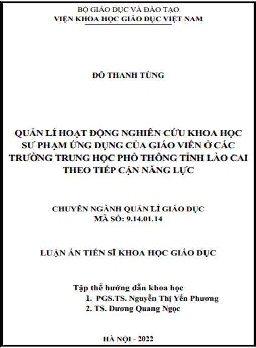 Luận án –  Quản lý hoạt động nghiên cứu khoa học sư phạm ứng dụng của giáo viên ở các trường trung học phổ thông tỉnh Lào Cai theo tiếp cận năng lực