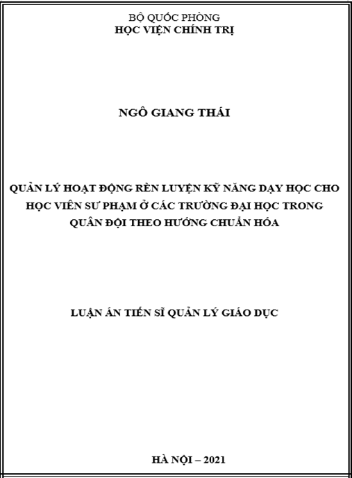 Luận án –  Quản lý hoạt động rèn luyện kỹ năng dạy học cho học viên sư phạm ở các trường đại học trong quân đội theo hướng chuẩn hóa