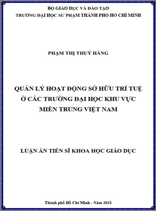 Luận án – Quản lý hoạt động sở hữu trí tuệ ở các trường đại học khu vực miền Trung Việt Nam