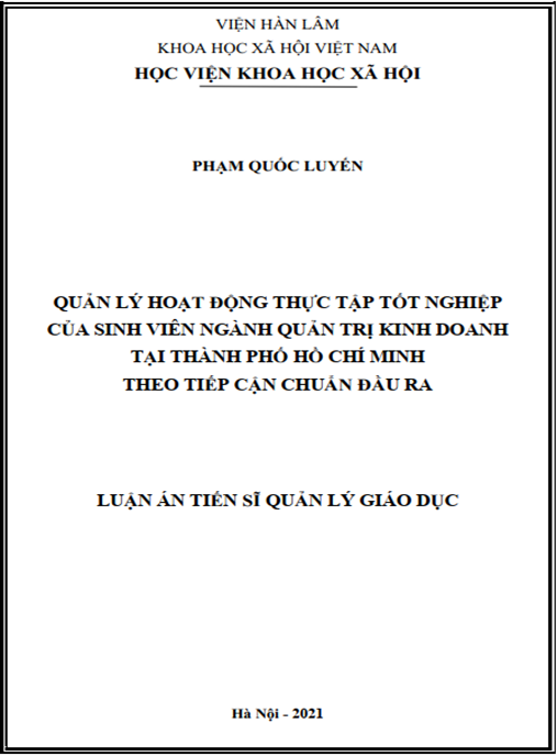 Luận án –  Quản lý hoạt động thực tập tốt nghiệp của sinh viên ngành quản trị kinh doanh tại thành phố Hồ Chí Minh theo tiếp cận chuẩn đầu ra