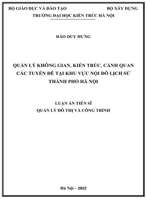 Luận án – Quản lý không gian, kiến trúc, cảnh quan các tuyến đê tại khu vực nội đô lịch sử Thành phố Hà Nội