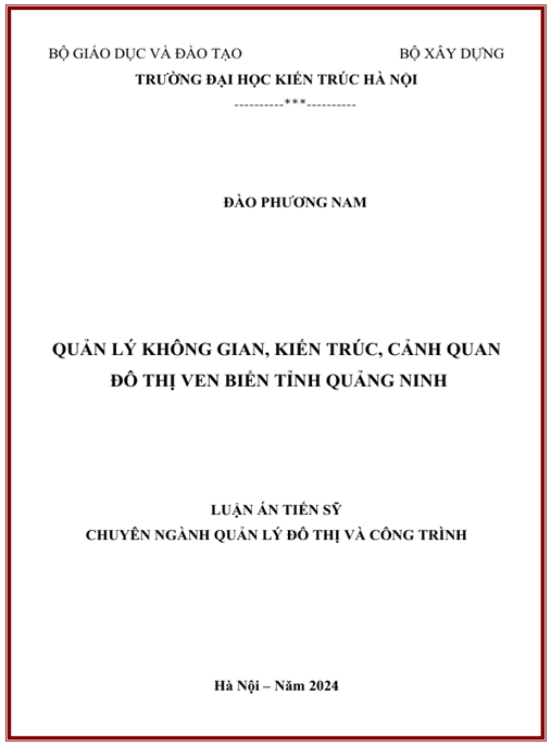 Luận án – Quản lý không gian, kiến trúc, cảnh quan đô thị ven viển tỉnh Quảng Ninh