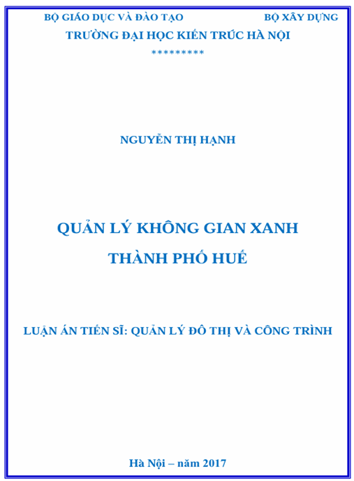Luận án Quản lý không gian xanh thành phố Huế