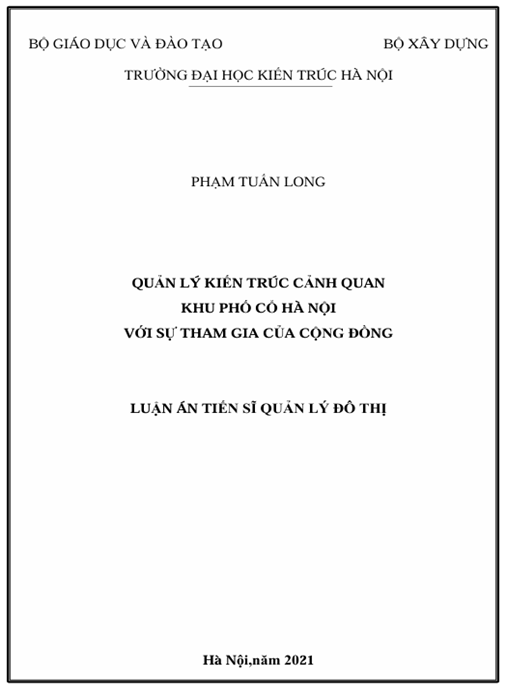 Luận án – Quản lý kiến trúc cảnh quan khu phố cổ Hà Nội với sự tham gia của cộng đồng