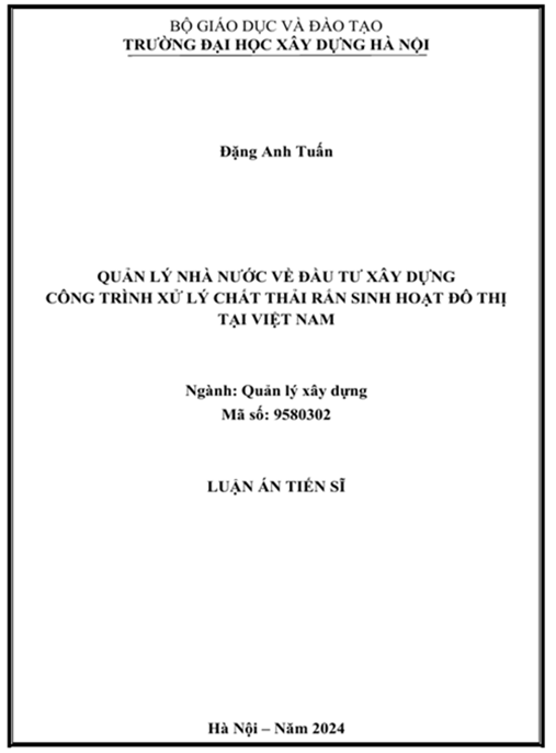 Luận án – Quản lý nhà nước về đầu tư xây dựng công trình xử lý chất thải rắn sinh hoạt đô thị tại Việt Nam