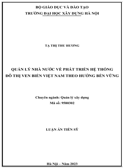 Luận án – Quản lý nhà nước về phát triển hệ thống đô thị ven biển Việt Nam theo hướng bền vững