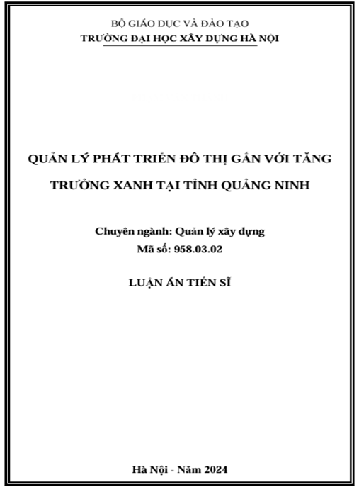 Luận án – Quản lý phát triển đô thị gắn với tăng trưởng xanh tại tỉnh Quảng Ninh