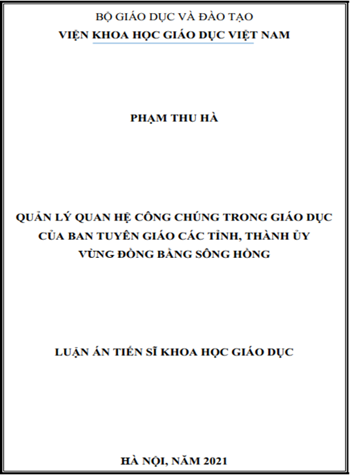 Luận án –  Quản lý quan hệ công chúng trong giáo dục của ban tuyên giáo các tỉnh, thành ủy vùng đồng bằng sông Hồng