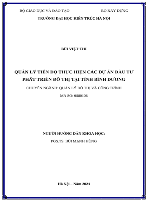 Luận án – Quản lý tiến độ thực hiện các dự án đầu tư phát triển đô thị tại tỉnh Bình Dương