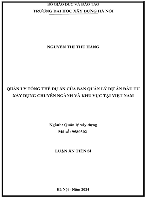 Luận án – Quản lý tổng thể dự án của Ban quản lý dự án đầu tư xây dựng chuyên ngành và khu vực tại Việt Nam