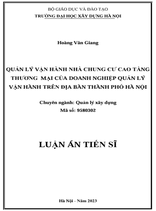 Luận án – Quản lý vận hành nhà chung cư cao tầng thương mại của doanh nghiệp quản lý vận hành trên địa bàn thành phố Hà Nội
