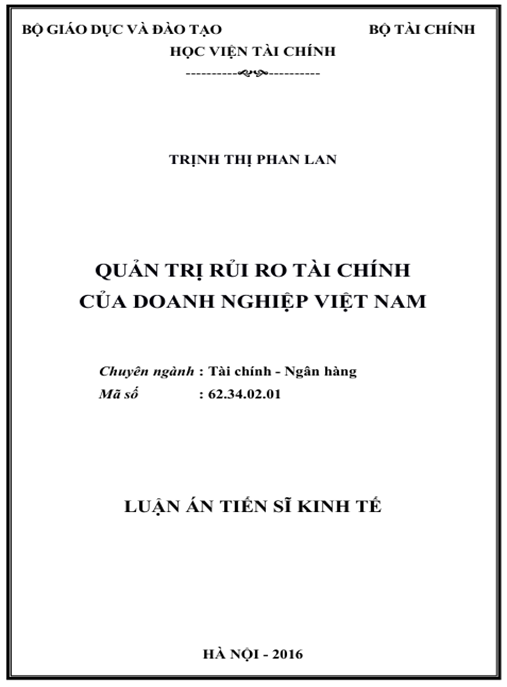 Luận án Quản trị rủi ro tài chính của doanh nghiệp Việt Nam
