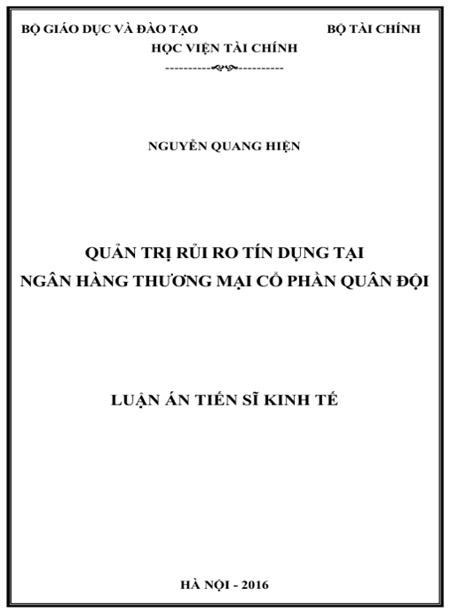 Luận án Quản trị rủi ro tín dụng tại Ngân hàng Thương mại Cổ phần Quân đội
