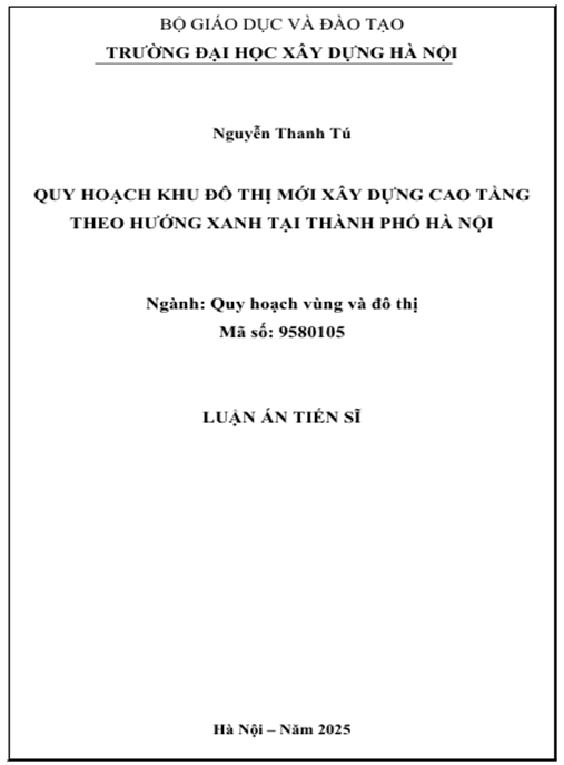 Luận án – Quy hoạch khu đô thị mới xây dựng cao tầng theo hướng xanh tại thành phố Hà Nội