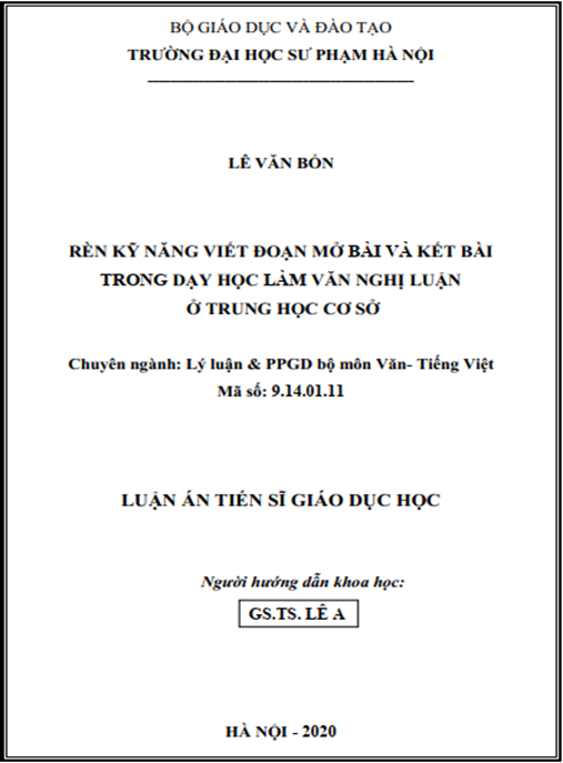Luận án –  Rèn kỹ năng viết đoạn mở bài và kết bài văn nghị luận trong dạy học làm văn ở trung học cơ sở