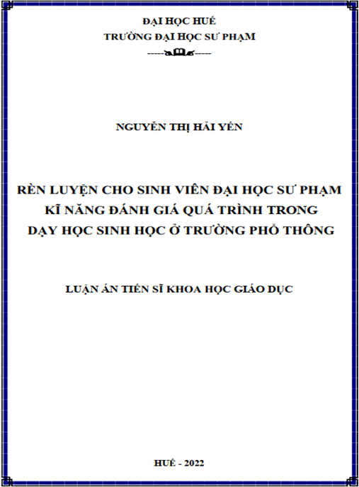 Luận án –  Rèn luyện cho sinh viên đại học sư phạm kĩ năng đánh giá quá trình trong dạy học Sinh học ở trường phổ thông