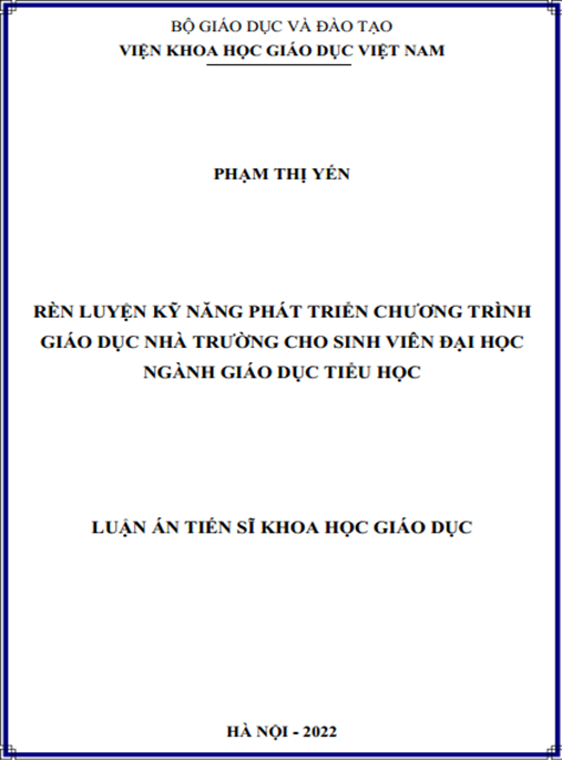 Luận án –  Rèn luyện kỹ năng phát triển chương trình giáo dục nhà trường cho sinh viên đại học ngành giáo dục tiểu học