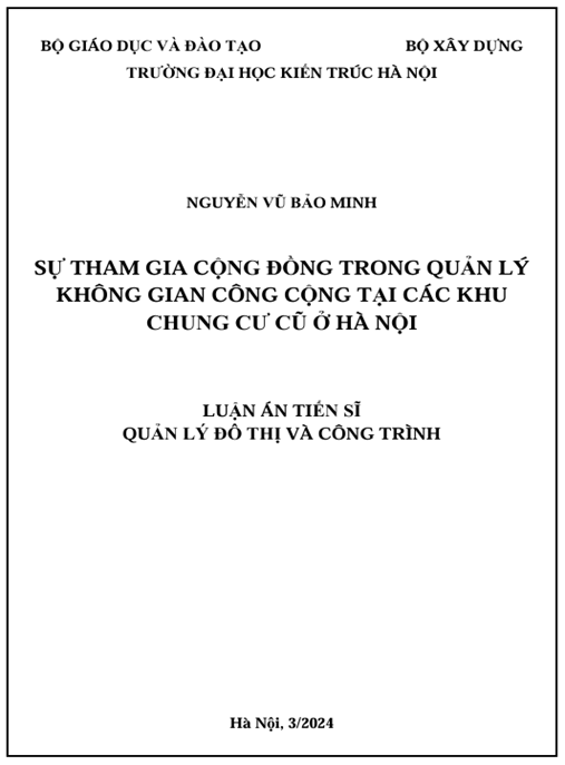 Luận án – Sự Tham Gia Cộng Đồng Trong Quản Lý Không Gian Công Cộng Tại Các Khu Chung Cư Cũ Ở Hà Nội