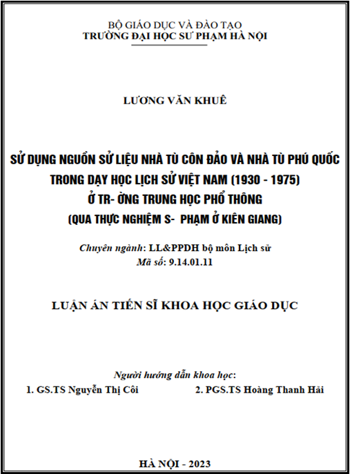 Luận án – Sử dụng nguồn sử liệu nhà tù Côn Đảo và nhà tù Phú Quốc trong dạy học Lịch sử ở trường THPT