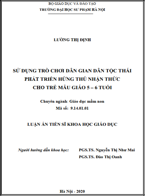 Luận án –  Sử dụng trò chơi dân gian dân tộc Thái phát triển hứng thú nhận thức cho trẻ mẫu giáo 5 – 6 tuổi