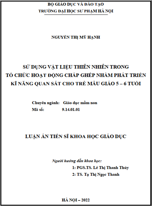 Luận án –  Sử dụng vật liệu thiên nhiên trong tổ chức hoạt động chắp ghép nhằm phát triển kĩ năng quan sát cho trẻ mẫu giáo 5 – 6 tuổi.