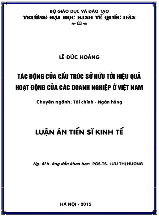 Luận án Tác động của cấu trúc sở hữu tới hiệu quả hoạt động của doanh nghiệp ở Việt Nam