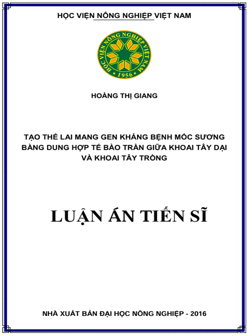Luận án Tạo thể lai mang gen kháng bệnh mốc sương bằng dung hợp tế bào trần giữa khoai tây dại và khoai tây trồng