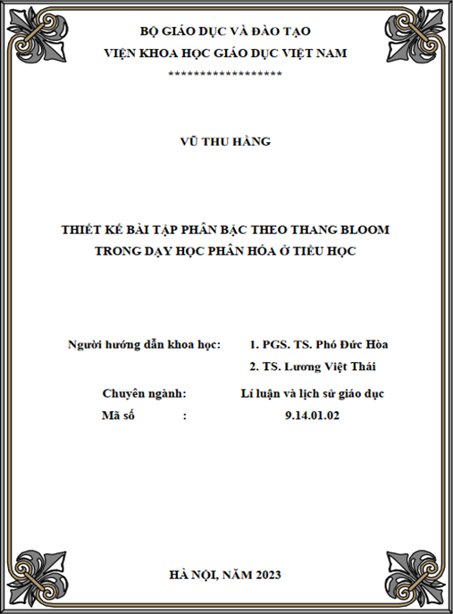 Luận án – Thiết kế bài tập phân bậc theo thang Bloom trong dạy học phân hóa ở tiểu học
