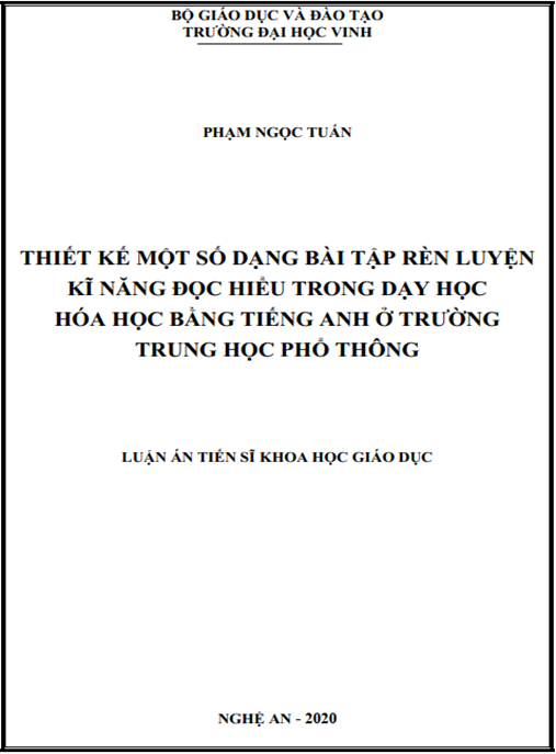 Luận án –  Thiết kế một số dạng bài tập rèn luyện kĩ năng đọc hiểu trong dạy học hóa học bằng tiếng Anh ở trường trung học phổ thông