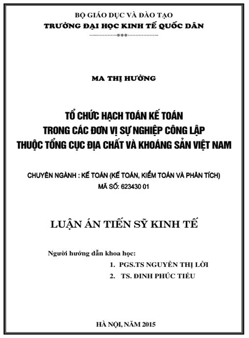 Luận án Tổ chức hạch toán kế toán tại các đơn vị sự nghiệp công lập thuộc Tổng cục Địa chất và Khoáng sản Việt Nam