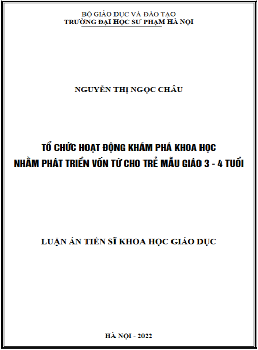Luận án –  Tổ chức hoạt động khám phá khoa học nhằm phát triển vốn từ cho trẻ mẫu giáo 3 – 4 tuổi