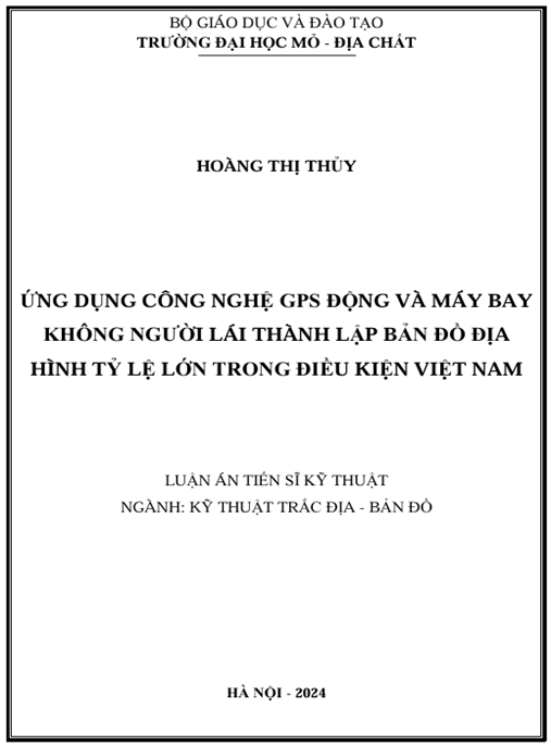 Luận án – Ứng dụng công nghệ GPS động và máy bay không người lái thành lập bản đồ địa hình tỷ lệ lớn trong điều kiện Việt Nam