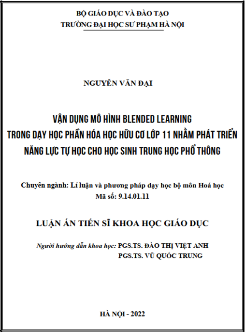 Luận án –  Vận dụng mô hình blended learning trong dạy học phần hóa học hữu cơ lớp 11 nhằm phát triển năng lực tự học cho học sinh trung học phổ thông