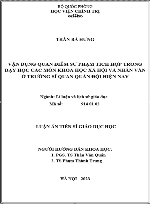 Luận án – Vận dụng quan điểm sư phạm tích hợp trong dạy học các môn khoa học xã hội và nhân văn ở trường sĩ quan quân đội hiện nay