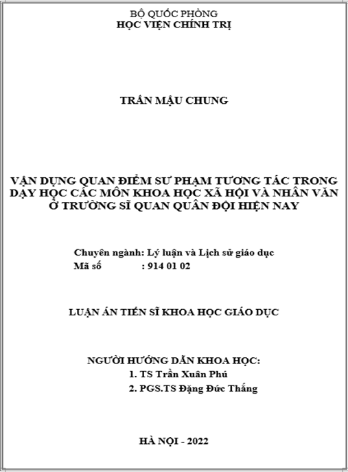 Luận án –  Vận dụng quan điểm sư phạm tương tác trong dạy học các môn khoa học xã hội và nhân văn ở trường sĩ quan quân đội hiện nay