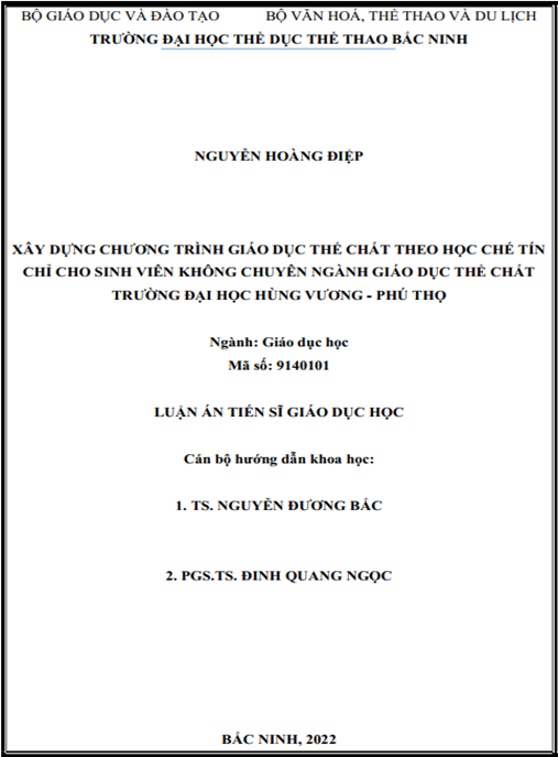 Luận án –  Xây dựng chương trình Giáo dục thể chất theo học chế tín chỉ cho sinh viên không chuyên ngành Giáo dục thể chất Trường Đại học Hùng Vương – Phú Thọ